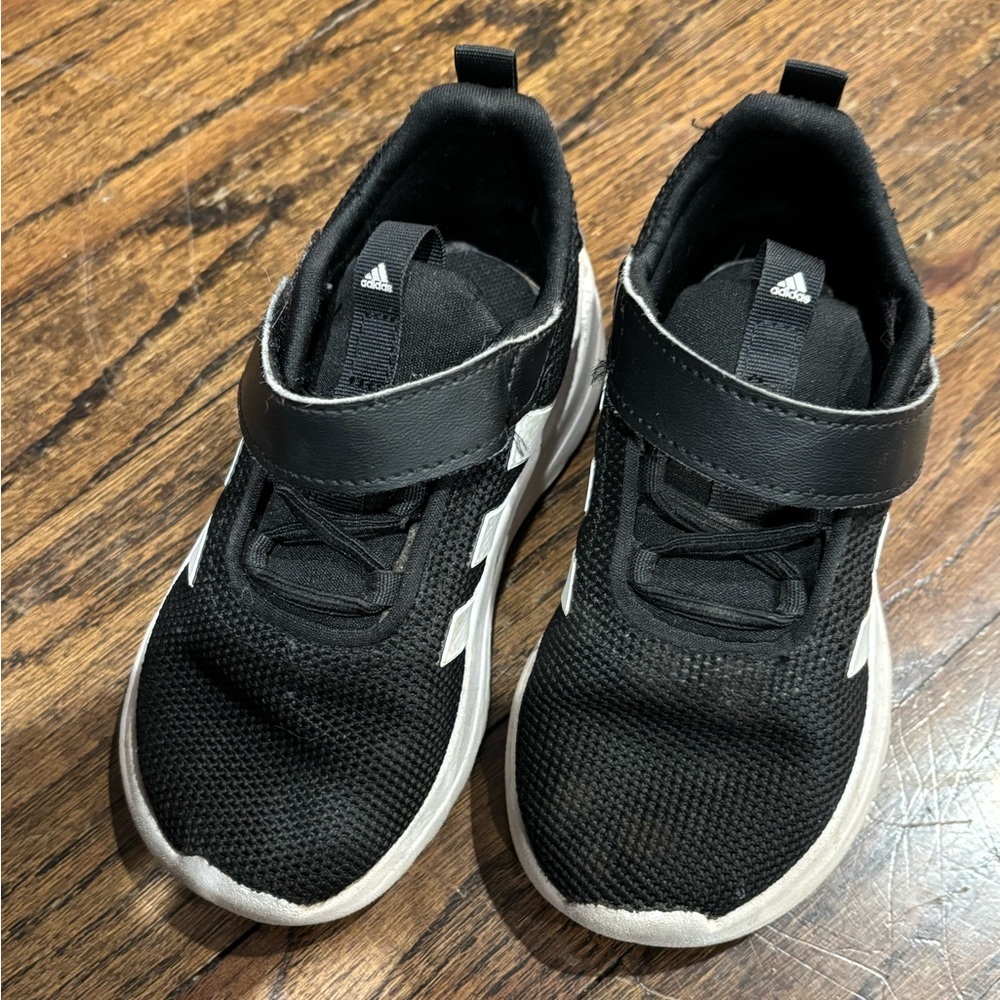 adidas Kids Black and White Slip-On Sneakers with Velcro Strap 8.5 - Picture 3 of 6
